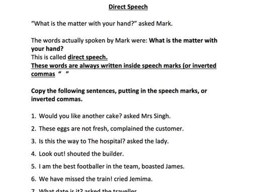 worksheets on direct speech